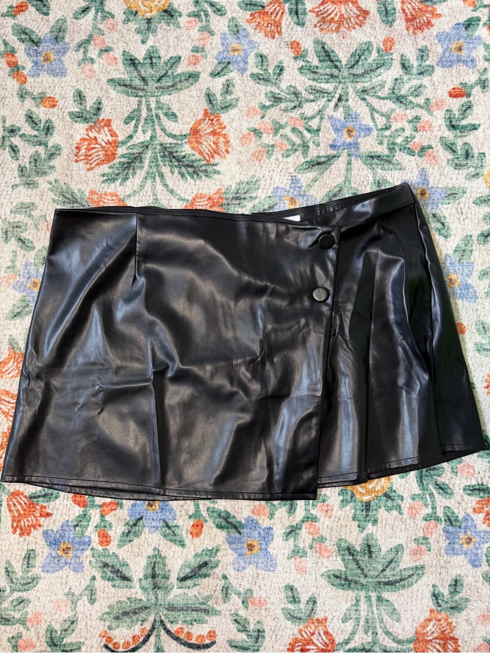 Faux Leather Black Mini Skort with Button Detail Wrap